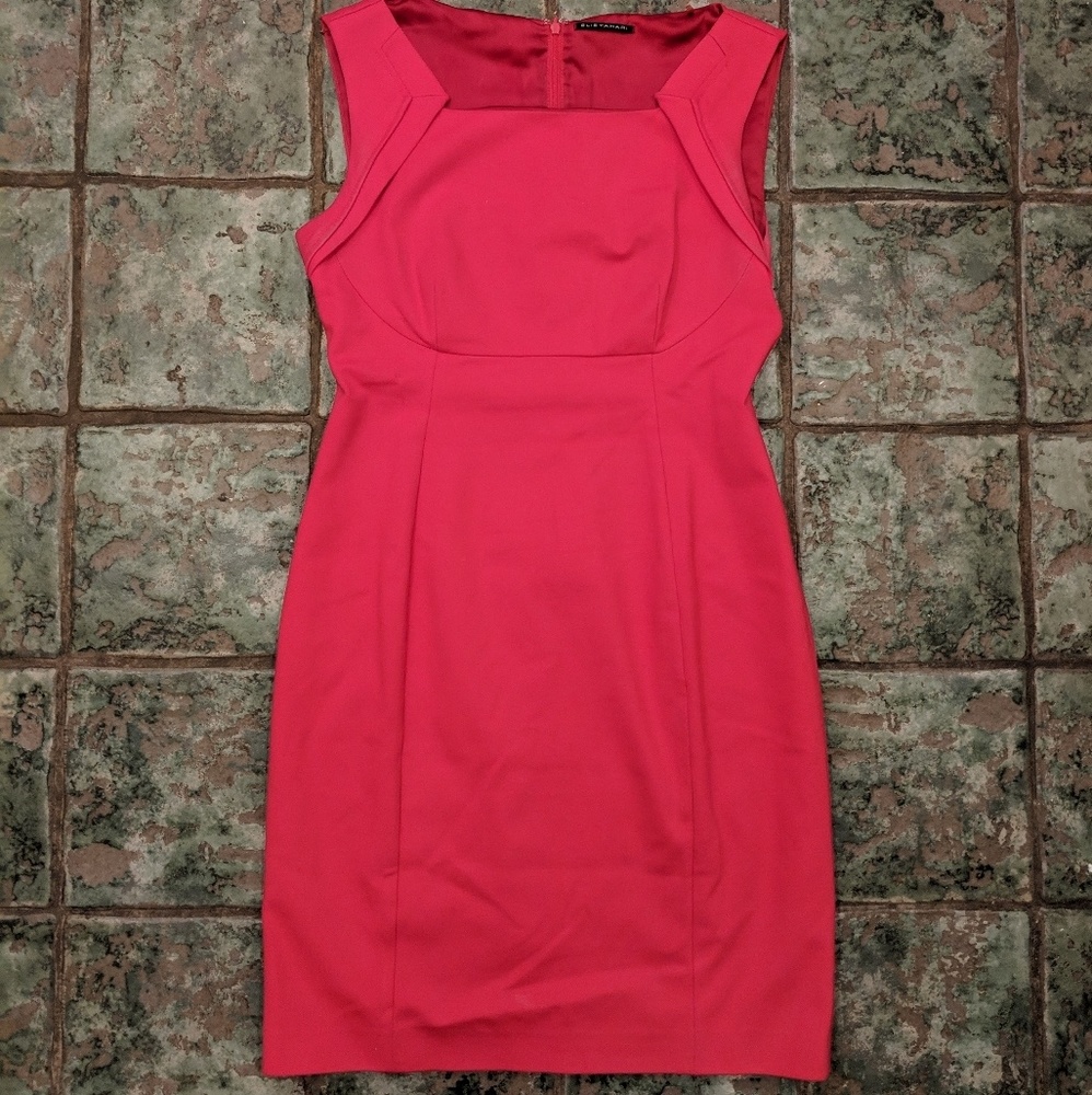 Pink/red sheath Elie Tahari dress great neckline!!